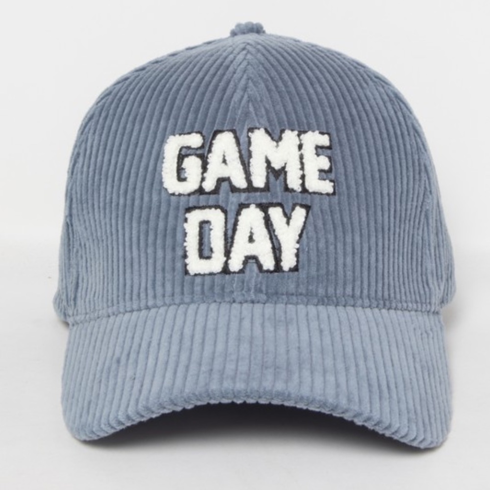 Dusty Blue Corduroy Sherpa Game Day Lettered Baseball Cap Women's Hat